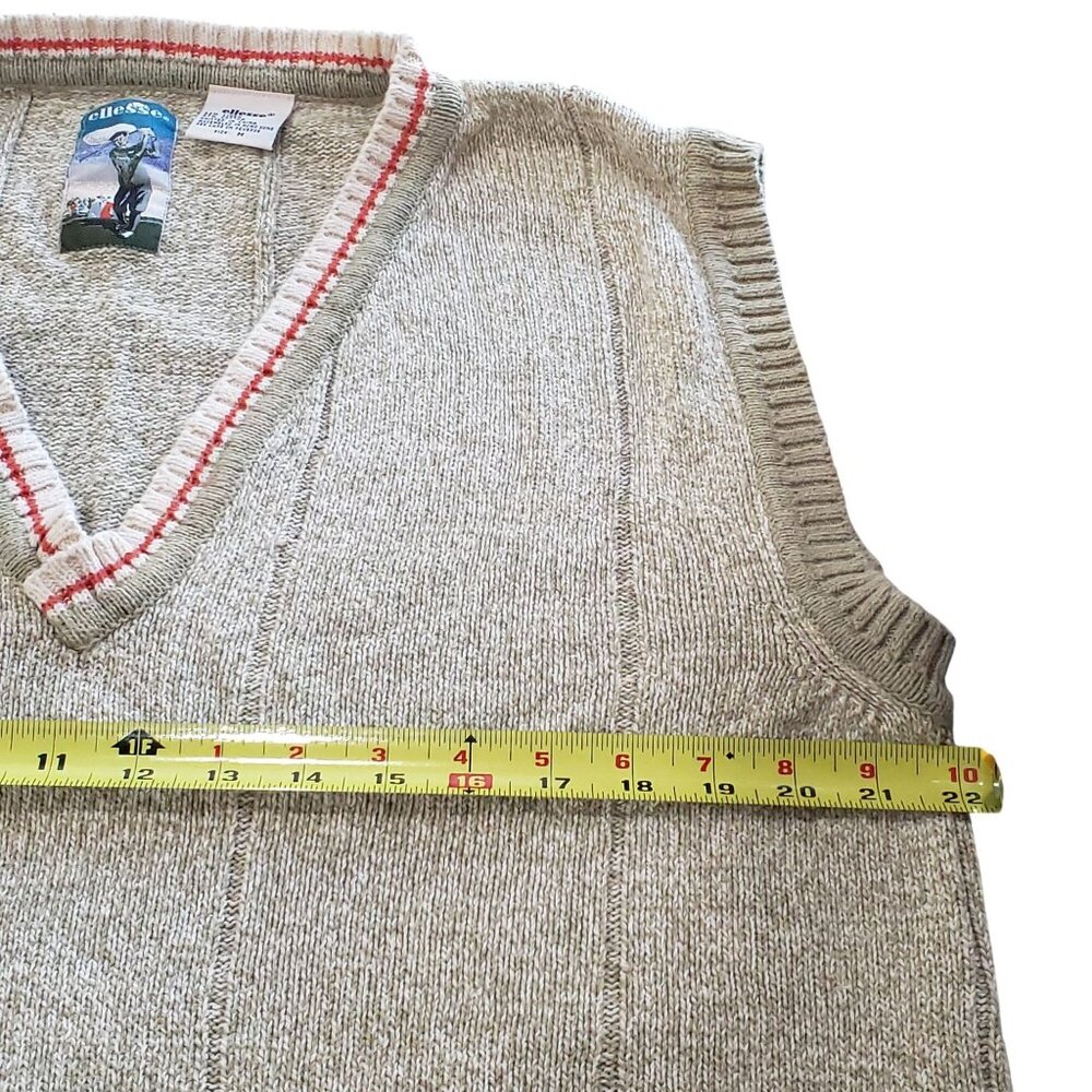 Ready Ellesse Mens V-Neck Sweater Vest M Beige Linen Cotton Golf ~42 inch Chest - Picture 5 of 8